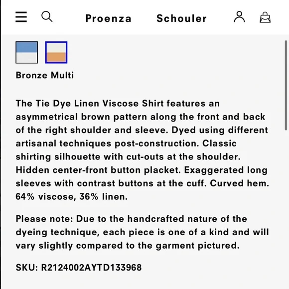 Proenza Schouler Tie Dye Linen Viscose Shirt in Bronze Multi - Size 10 - Picture 6 of 16